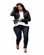 Kim Kardashian Style Black Leather Biker Jacket for Women 1