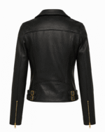 Kim Kardashian Style Black Leather Biker Jacket for Women 3