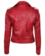 Women's Red Asymmetrical Belted Moto Leather Jacket img4