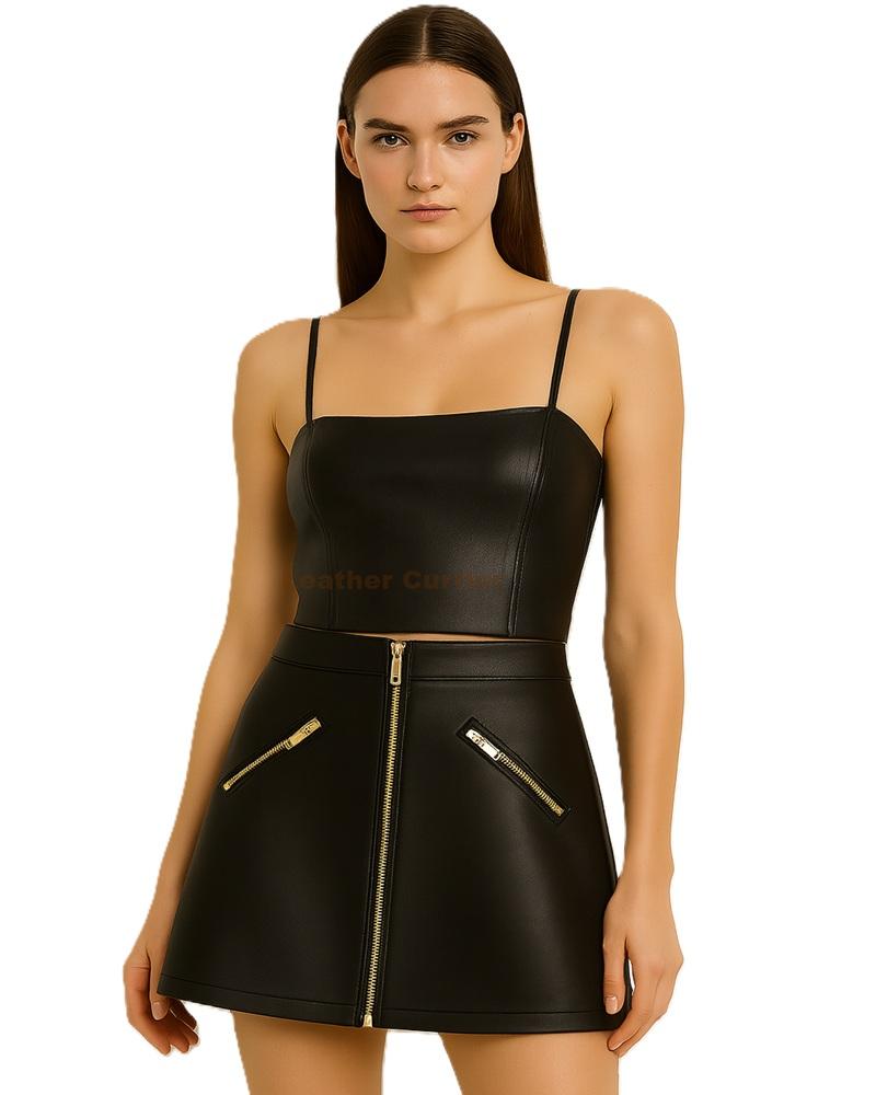 Black Leather Corset with Skirt for Women