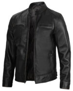 Dodge Men's Black Leather Cafe Racer Jacket 3