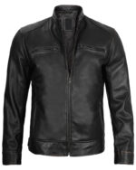 Dodge Men's Black Leather Cafe Racer Jacket img1