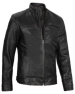 Dodge Men's Black Leather Cafe Racer Jacket img5
