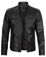 Dodge Men's Black Leather Cafe Racer Jacket img6