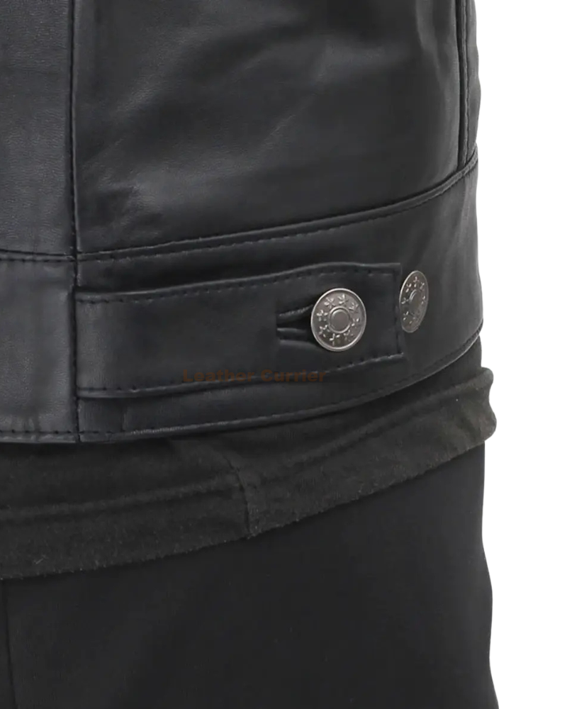 Fernando Black Trucker Leather Jacket Belt