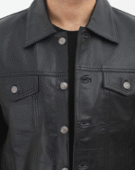 Fernando Black Trucker Leather Jacket Zoom Model 1
