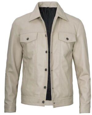 Fernando Men’s Leather Trucker Jacket Shirt Style Collar Front Main