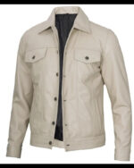 Fernando Men’s Leather Trucker Jacket Shirt Style Collar Front Side Right Fernando Men’s Leather Trucker Jacket Shirt Style Collar Front Side Right