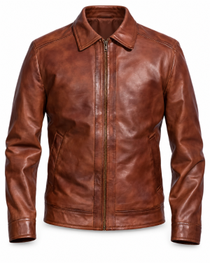 Inferno Distressed Brown Leather Jacket for Men front side 1