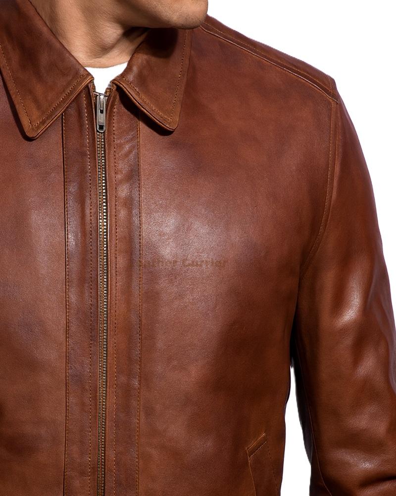 Inferno Distressed Brown Leather Jacket for Men Zoom