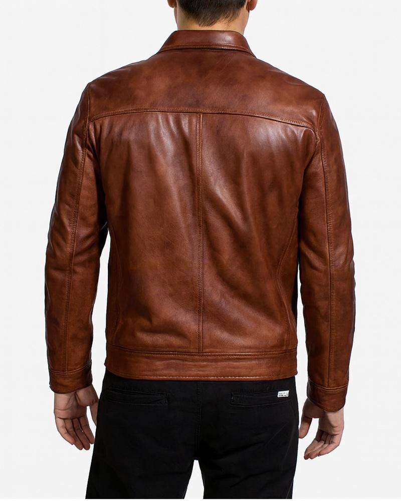 Inferno Distressed Brown Leather Jacket for Men back with model