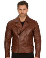 Men's Dark Brown Quilted Asymmetrical Leather Jacket for Bikers 5