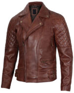 Men's Dark Brown Quilted Asymmetrical Leather Jacket for Bikers img1