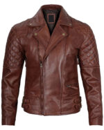 Men's Dark Brown Quilted Asymmetrical Leather Jacket for Bikers img3