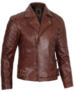 Men's Dark Brown Quilted Asymmetrical Leather Jacket for Bikers img4