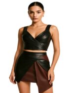 Geniune Leather Origami Skirt and Corset for Women with model