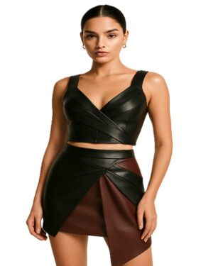 Geniune Leather Origami Skirt and Corset for Women with model