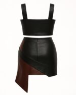 Geniune Leather Origami Skirt and Corset for Women full back