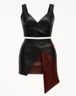 Geniune Leather Origami Skirt and Corset for Women full front