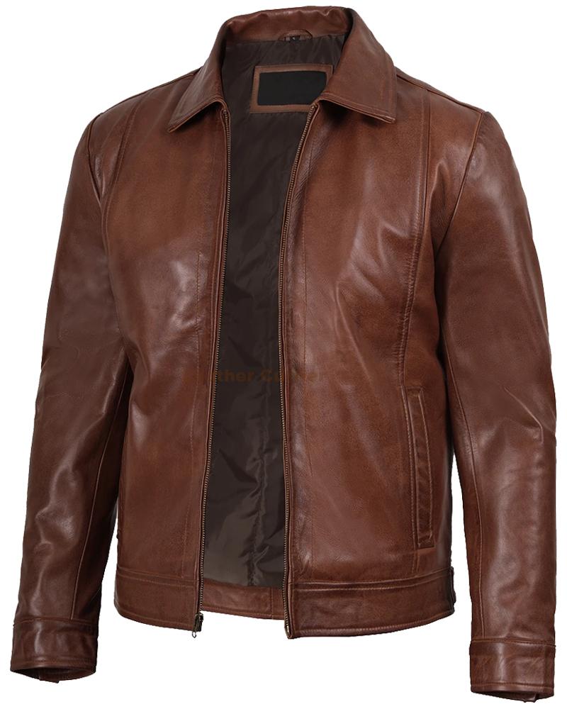 Reeves Brown Real Leather Jacket for Men img1