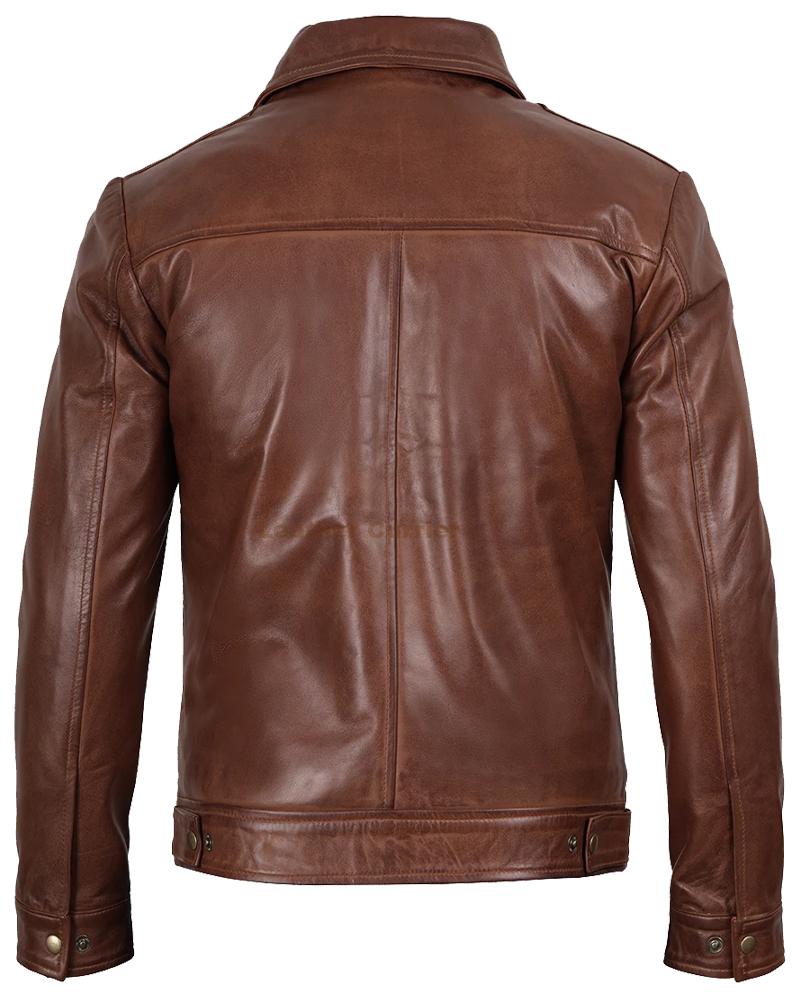 Reeves Brown Real Leather Jacket for Men img2 Back