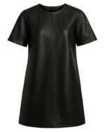 Sleek Black Leather Shift Dress no model front