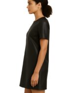 Sleek Black Leather Shift Dress side pose 1