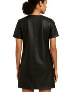 Sleek Black Leather Shift Dress with model back