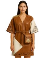 Tribal Style Leather Caftan Dress for Women Front