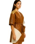 Tribal Style Leather Caftan Dress for Women Side Pose