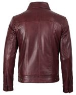 Burgundy Leather Trucker Jacket for Men img2