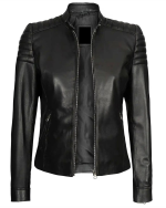 Carrie Black Leather Jacket for Women 2