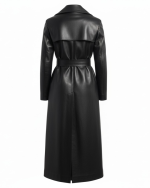 Celebrity Style Black Leather Long Coat for Women back Celebrity Style Black Leather Long Coat for Women back