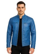 Dodge Men Cafe Racer Blue Leather Biker Jacket 1