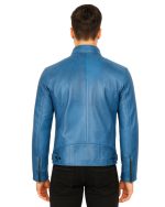 Dodge Men Cafe Racer Blue Leather Biker Jacket 2