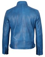Dodge Men Cafe Racer Blue Leather Biker Jacket img2