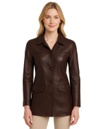 Elite Brown Genuine Leather Coat for Women with model
