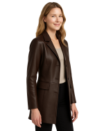 Elite Brown Genuine Leather Coat for Women with model side