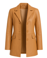 Elite Choice Camel Color Leather Coat for Women front open