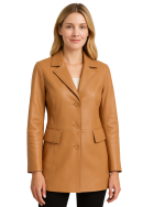 Elite Choice Camel Color Leather Coat for Women with model close