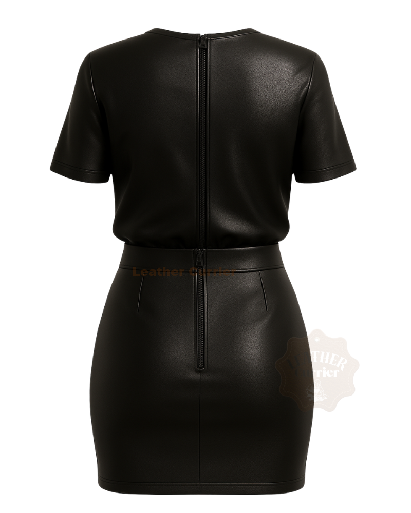 Genuine Black Leather Dress for Women for Parties back without model