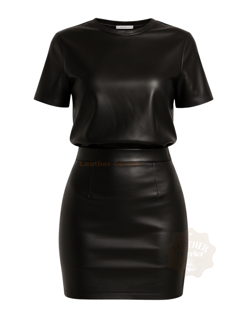 Genuine Black Leather Dress for Women for Parties without model Genuine Black Leather Dress for Women for Parties without model