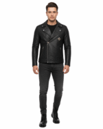 Men’s Studded Black Leather Biker Jacket 3