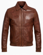 Inferno Distressed Brown Leather Jacket for Men front side 1 Inferno Distressed Brown Leather Jacket for Men front side 1