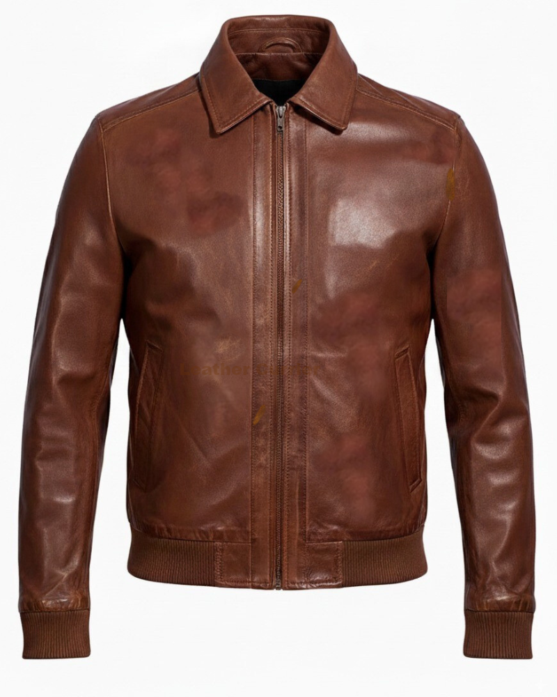 Inferno Distressed Brown Leather Jacket for Men front side 1 Inferno Distressed Brown Leather Jacket for Men front side 1