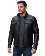Men's Black Leather Cafe Racer Jacket 6
