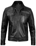 Men's Black Leather Cafe Racer Jacket img4