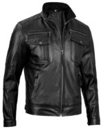 Men's Black Leather Cafe Racer Jacket img5