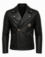Men’s Studded Black Leather Biker Jacket 1