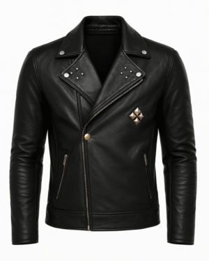 Men’s Studded Black Leather Biker Jacket 1